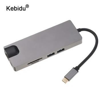 

kebidu Type C to HDMI 4K VGA Ethernet Lan RJ45 Adapter 8 In 1 Type C hub USB 3.0 Card Reader with Charging port for Macbook Pro