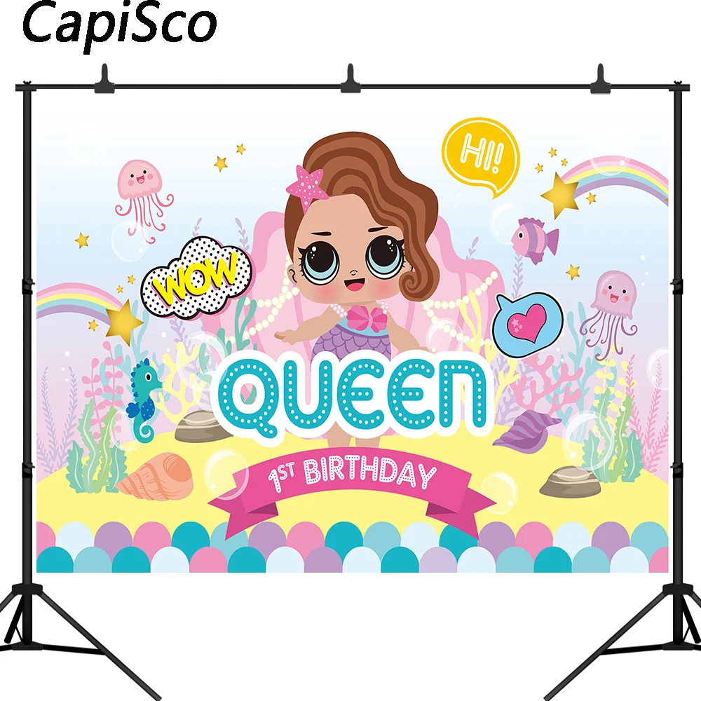 

Capisco Surprise Girls Little Mermaid Photography Backdrop Custom Name Years Under The Sea Backgrounds For Photo Studio