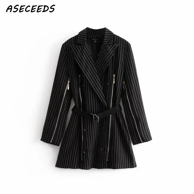

Striped jacket women sashes chaqueta mujer harajuku zipper coat casaco feminino clothes autumn 2018 black jaqueta feminina