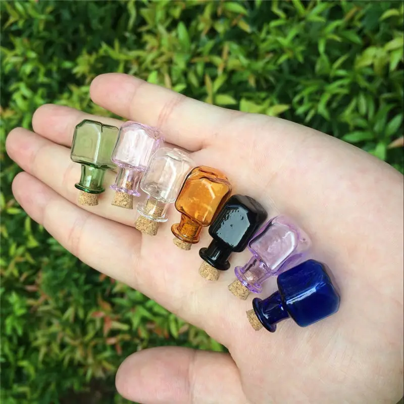 Wholesale Price Mini Glass Color Bottles Rectangle Cute Bottles With Cork Little Bottles Gift tiny Jars Vials Mix 7 Colors 70pcs 4