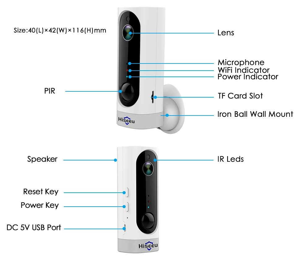 Hiseeu 1080P Беспроводная батарея, ip-камера, WiFi, перезаряжаемая, 2 МП, уличная камера видеонаблюдения, водонепроницаемая, PIR Motion