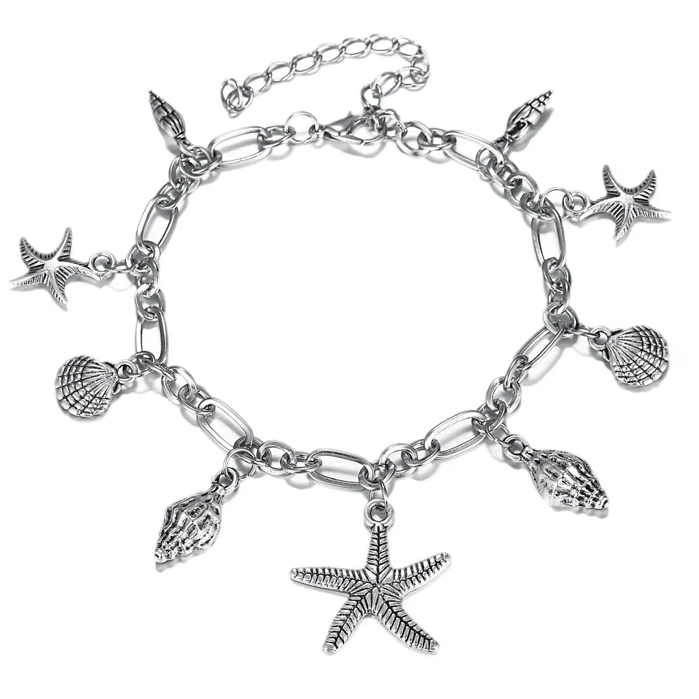 

Fashion Conch Shell Starfish Alloy Pendant Anklets for Women Bohemian Summer Beach Silver Color Chain Ankle Bracelets Jewelry