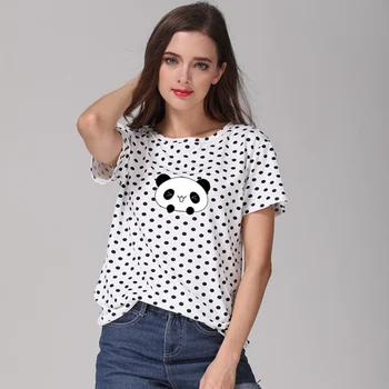 

New Cute Panda Funny T Shirt Women Kawaii Cartoon Harajuku Casual Tops Tee Shirt Femme Plus Size O Neck Tshirt Camiseta Feminina