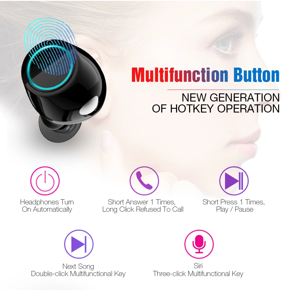 TOMKAS Bluetooth Headphones TWS Earbuds Wireless Bluetooth Earphones Stereo Head
