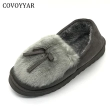 COVOYYAR 2017 Autumn Winter Women Ballet Flats Lovely Bow Warm Fur Comfort Cotton Shoes Woman Loafers Slip On Size 40 WFS252