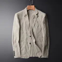 MINGLU блейзер человек новый 55% лен 45% хлопок пиджак демисезонный повседневное Мужской однобортный высокое качество размеры M-4XL # X1617