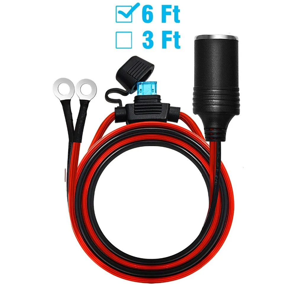 

Female Cigarette Lighter Outlet 6Ft + Eyelet Terminal Plug Power Supply Cord 12V 16AWG Heavy Duty Cable Accessory 15A Fused DC P
