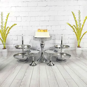 

5 -7pcs/set Silver crystal cupcake stand mirror 1/2/3 tiers Instagram for wedding party dessert cake table decoration cake Tools