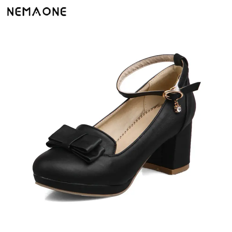 

NEMAONE black colors shoes women pumps round toe shoes high heels high quality party wedding shoes woman