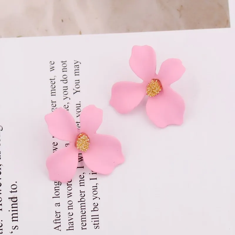 Корейский стиль спрей краска большой цветок серьги гвоздики для женщин модные летние элегантные милые ювелирные аксессуары Brincos - Окраска металла: pink 842