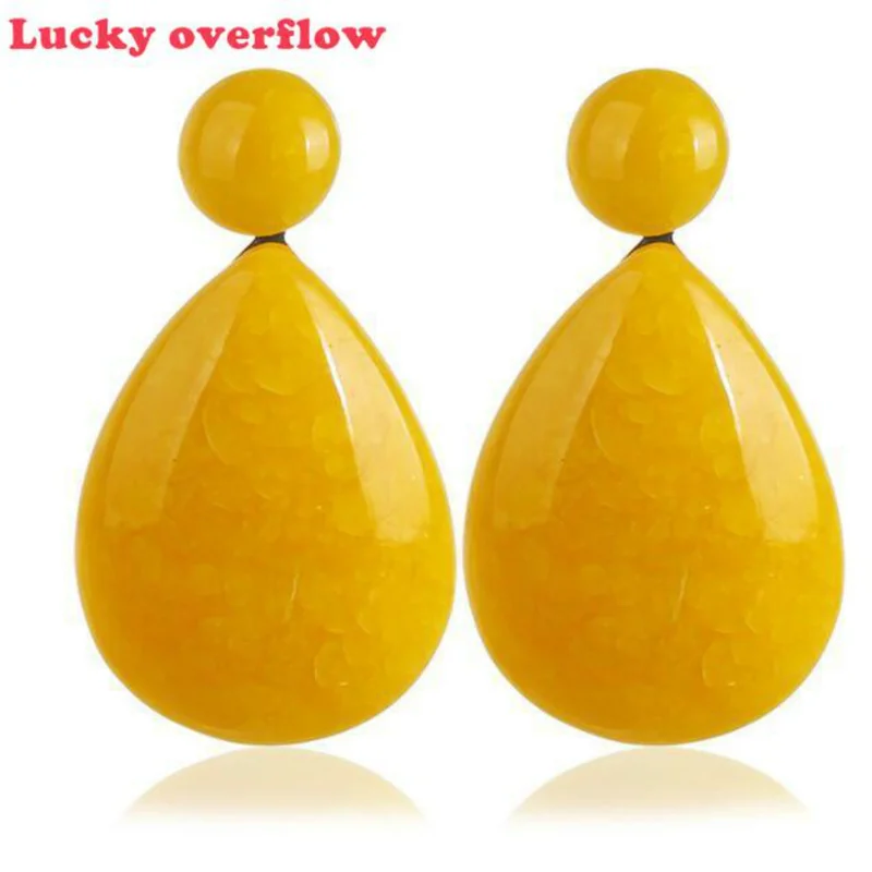 

Luckyoverflow Fashion Red Yellow Pink Resin Big Water Drop Women Statement Bohemia Jewelry Brand Dangle Earings CA3400/11