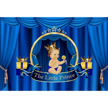 

Blue Background For Photography Blue Curtain Baby Boys With Imperial Crown Backdrop For Baby Shower Children Birthday Party