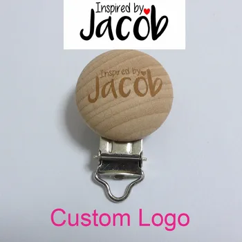 

50PCS LASER ENGRAVE CUSTOM LOGO Wooden Baby Pacifier Dummy Holder Clips