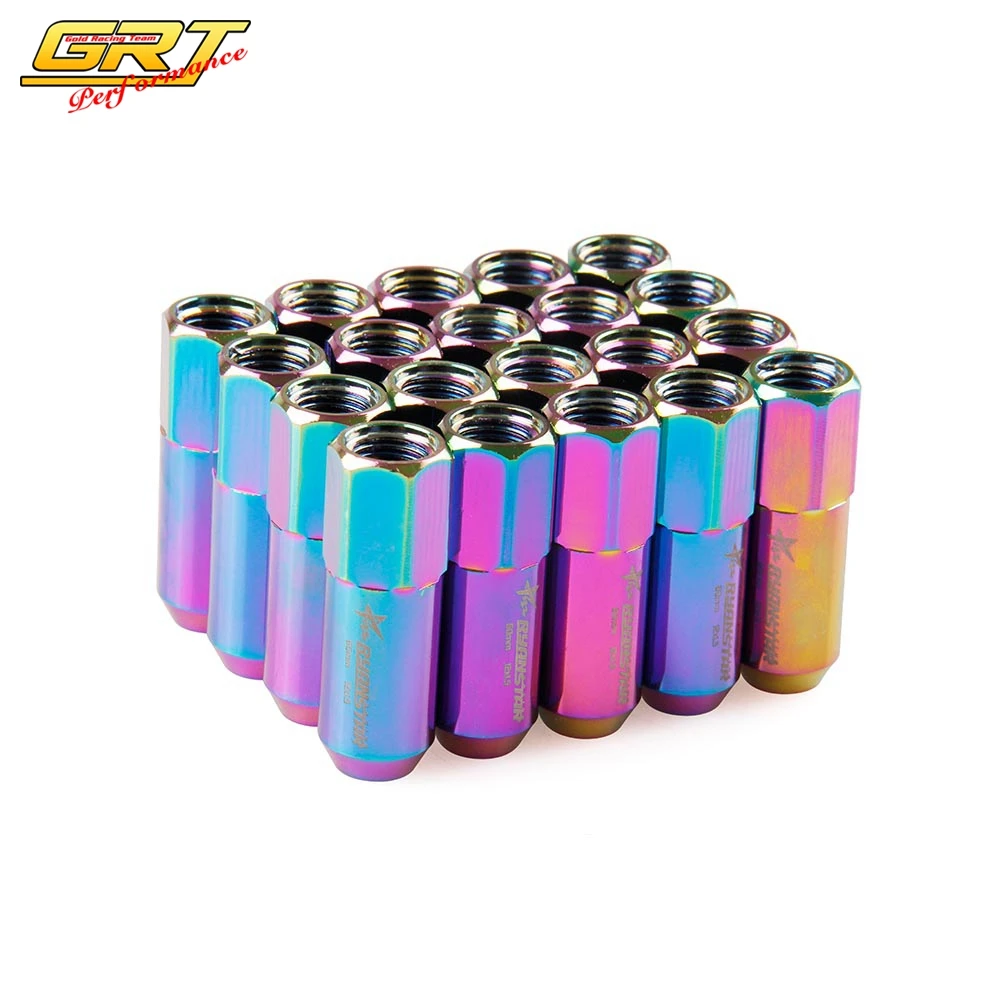 

GRT - New Arrived JDM style Ryanstar neo chrome color racing auto wheel lug nuts with sticker M12*1.5 62mm length for honda