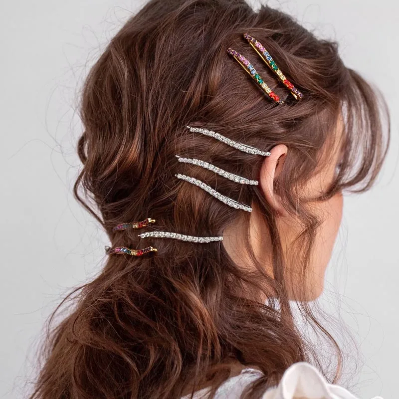 

Stonefans 2pcs/set Colorful Rhinestone Wave Hair Clips For Girls Minimalist Crystal Hairpin Barrettes Headwear Styling Tools