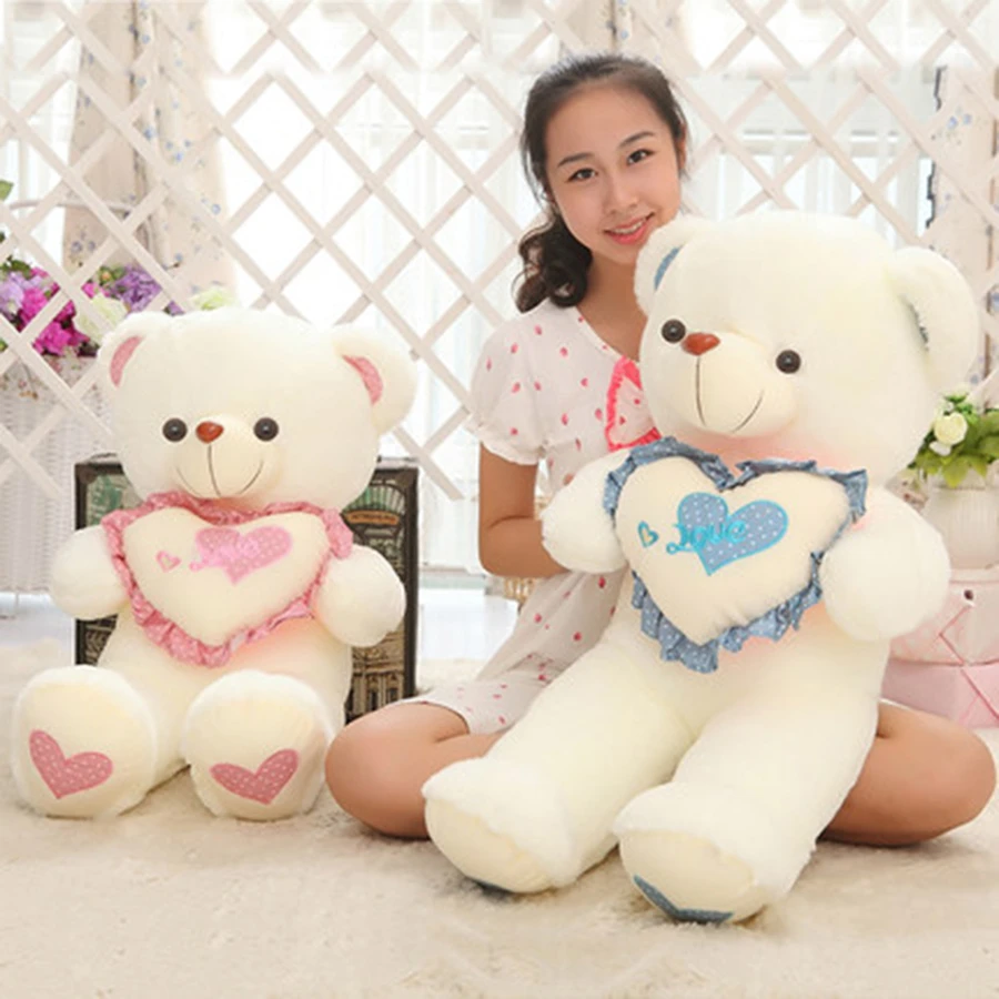 Stuffed Teddy Bear With Heart Plush Toys Soft Pillow Kawaii Birthday