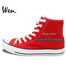 Вэнь красная ручная роспись обувь на заказ Высокие холщовые кроссовки предлагаем фотографии, которые вам нравятся, принимаем сделки в соответствии со сложностью