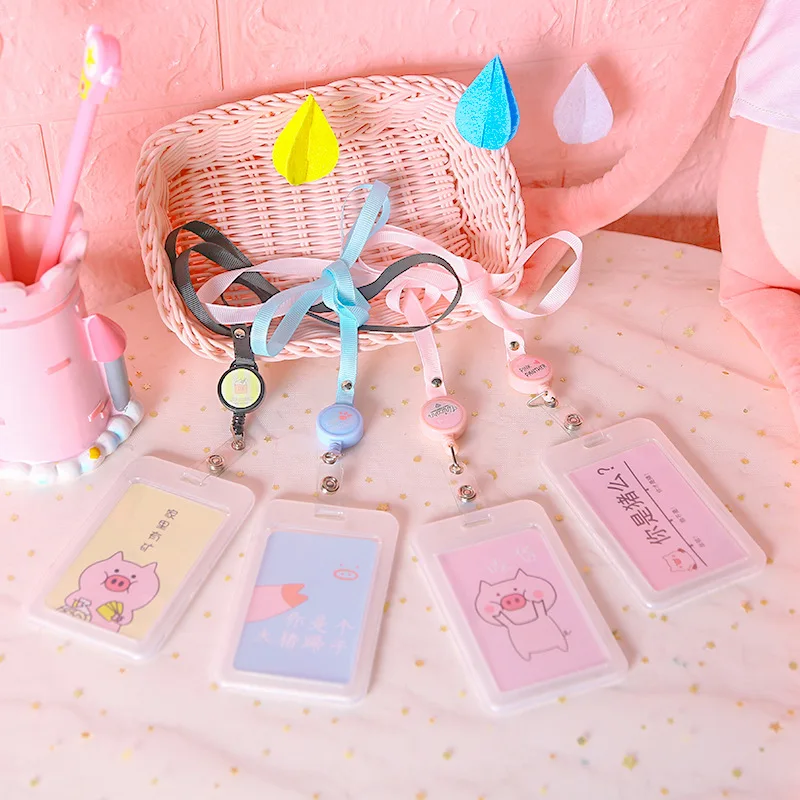 

Cute Lanyard Retractable Transparent Badge Card Holder Women Kids Cartoon Rope Hang Neck Student Business Card Pass Holder Case