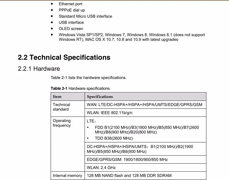 Huawei E5770s-320 Мобильный Wi-Fi с RJ45 4 аппарат не привязан к оператору сотовой связи FDD800/850/900/1800/2100/2600 МГц DC-HSPA+ 850/900/1900/2100 МГц