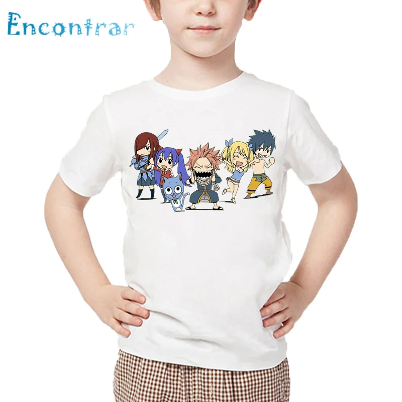 

Kids Japanese Anime Fairy Tail Print Funny T shirt Children Cartoon Funny T-shirt Boys and Girls Summer White Tops,HKP4345