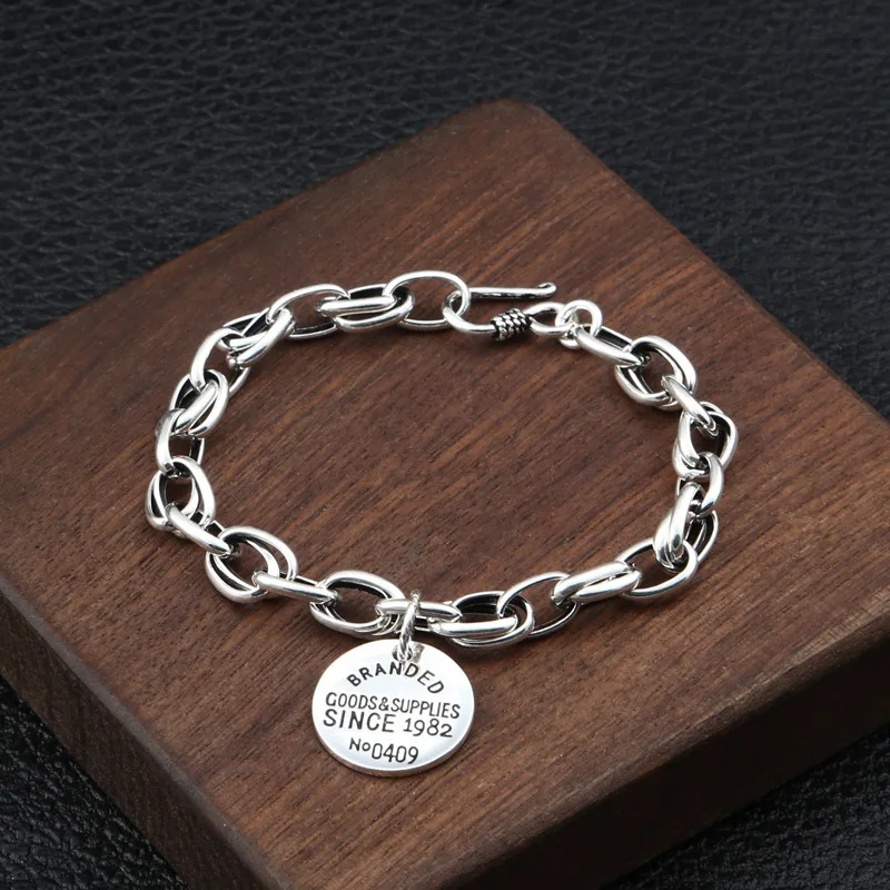 

S925 pure Silver Fashion Jewelry Individual Korean Edition Alphabetic Suspender Simple Men and Women's Bracelets