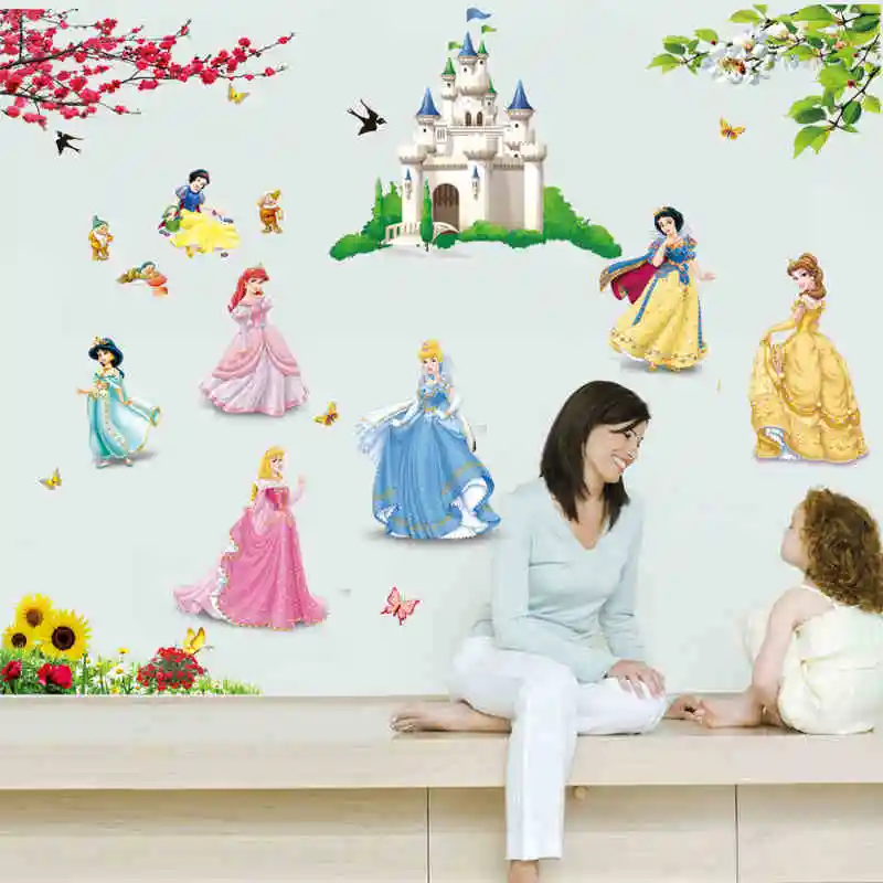Съемные diy семь принцесса птицы цветок замок наклейки на стену домашний декор 5102. Для детской комнаты девушка детская спальня наклейка