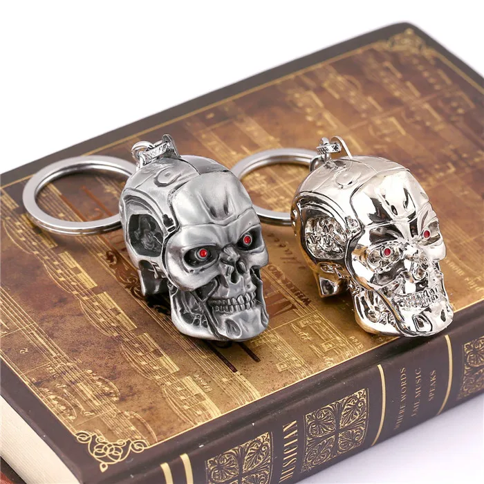 Llavero terminador de película personalizado 3D calavera forma de cabeza 2 colores coche llavero anillo hombres regalo Chaveiro Porte Clef llaveros Llavero terminador de película personalizado 3D calavera forma de cabeza 2 colores coche llavero anillo hombres regalo Chaveiro Porte Clef llaveros
