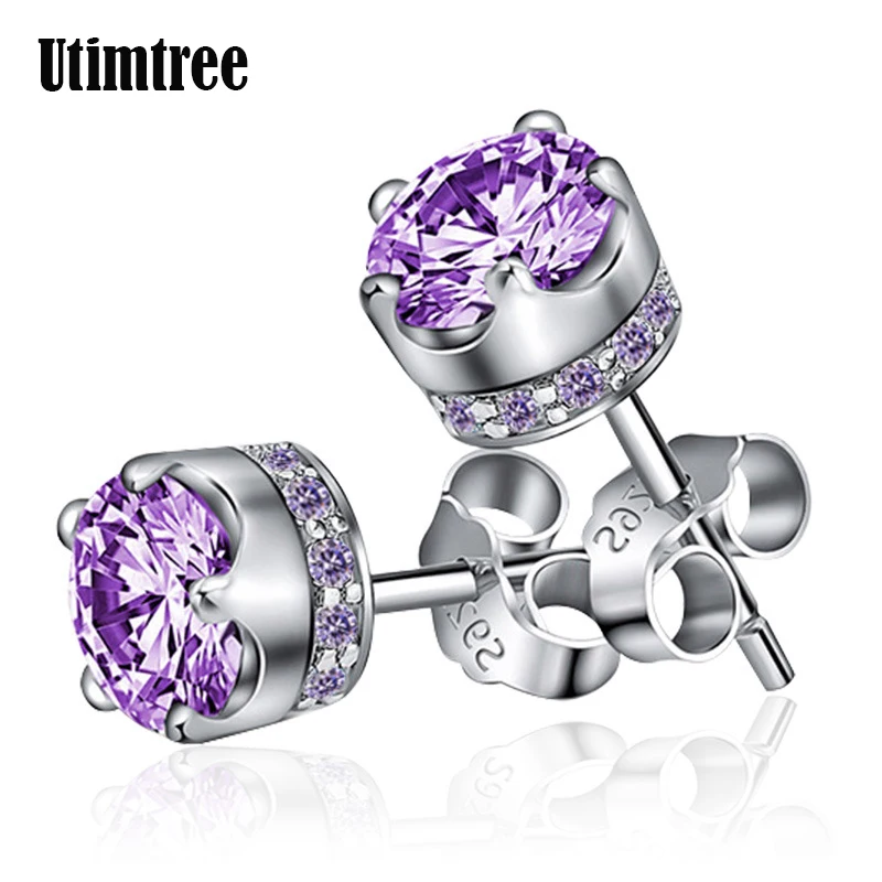 Utimtree простой AAA кубический циркон серьги-гвоздики 925 стерлингового серебра ювелирные изделия классические женские свадебные обручение серьги для влюбленных