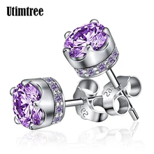 Utimtree простой AAA кубический циркон серьги-гвоздики 925 стерлингового серебра ювелирные изделия классические женские свадебные обручение серьги для влюбленных