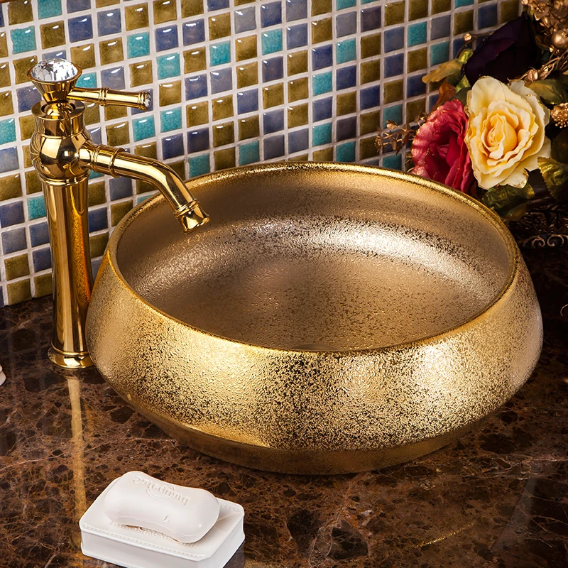 Buy Gold Ceramic Art Basin Sink Counter Top Wash Basin