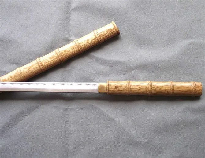 S0402 JAPANESE NINJA STRAIGHT SWORD W/ BAMBOO SHEATH HANDLE SHINY HAMON EDGE 39