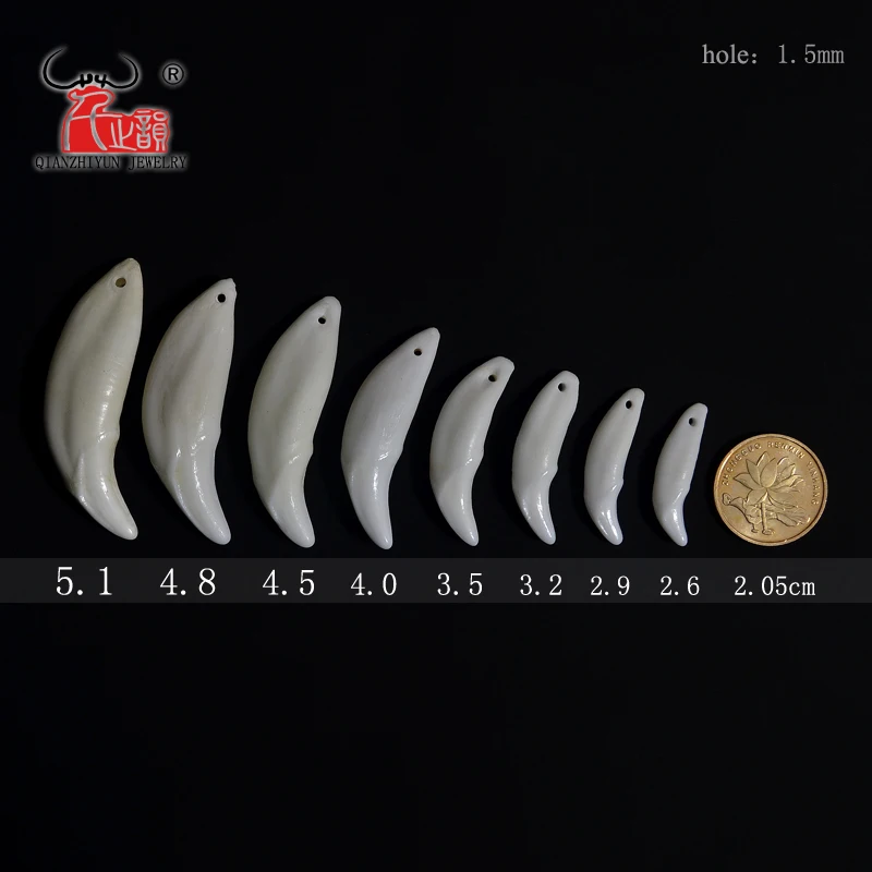 Ceny Biały écru brązowy psi ząb naturalne Bone koraliki wisiorki Diy dla tworzenia biżuterii biżuteria akcesoria 20 ~ 52 mm, otworu 1.5