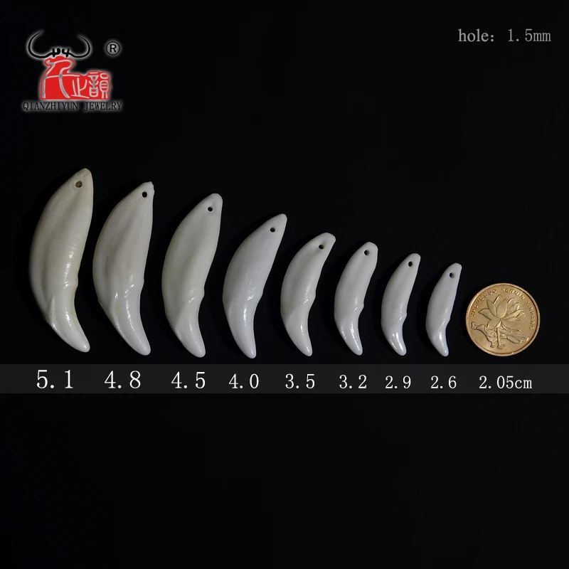 Kaufen Weiß ecru braun Hund Zahn Natürliche Knochen Perlen Anhänger Diy Für Schmuck Machen Mode Schmuck Zubehör 20 ~ 52mm, loch 1,5