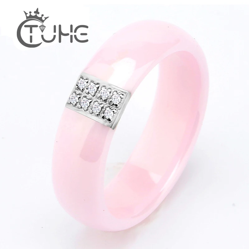 Женское керамическое кольцо с натуральным камнем 6 мм|brand rings for women|rings womenpink ring |