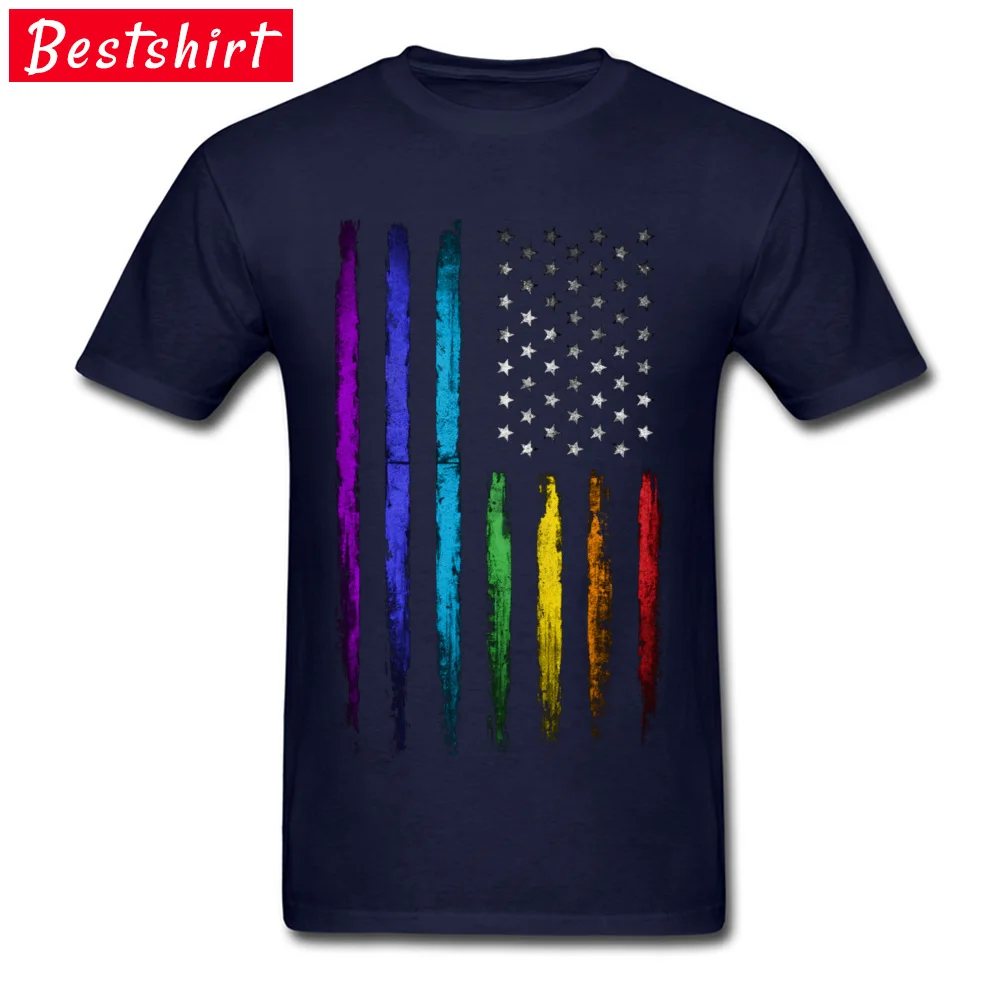 Latest American rainbow flag Customized Tshirts Crew Neck Cotton Men Tops Tees Short Sleeve Summer Customized T-shirts American rainbow flag navy