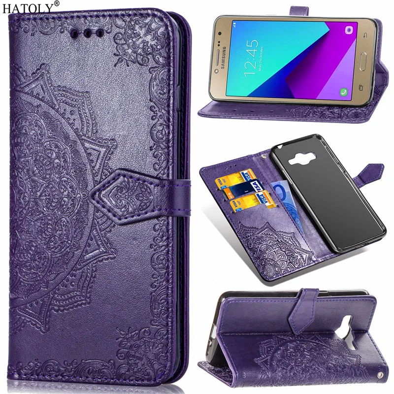 For Cover Samsung Galaxy J2 Prime Case Embossed Printed Flip Leather Wallet Cover Silicone Phone