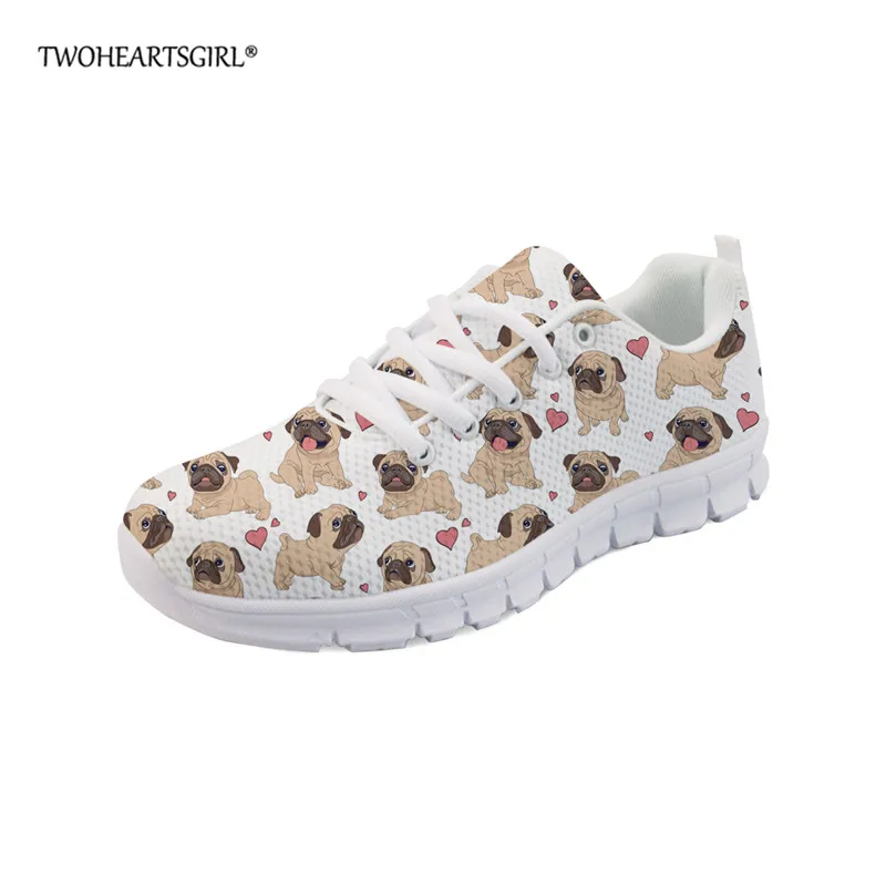 

Twoheartsgirl Cartoon Dog Print Mesh Sneakers for Women Breathable Female Ladies Mesh Shoes Comfortable Lace Up Flats