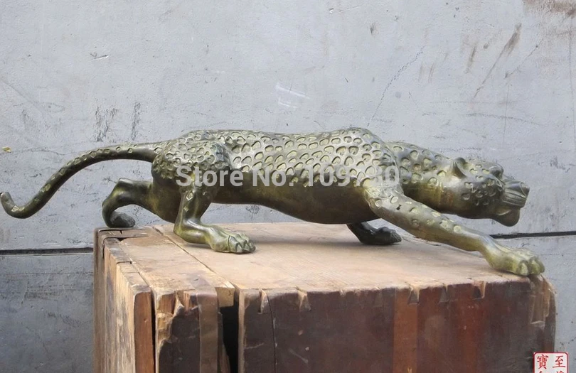 

p1928 28"Chinese Folk Classical bronze handwork carved Leopard wild animal statue