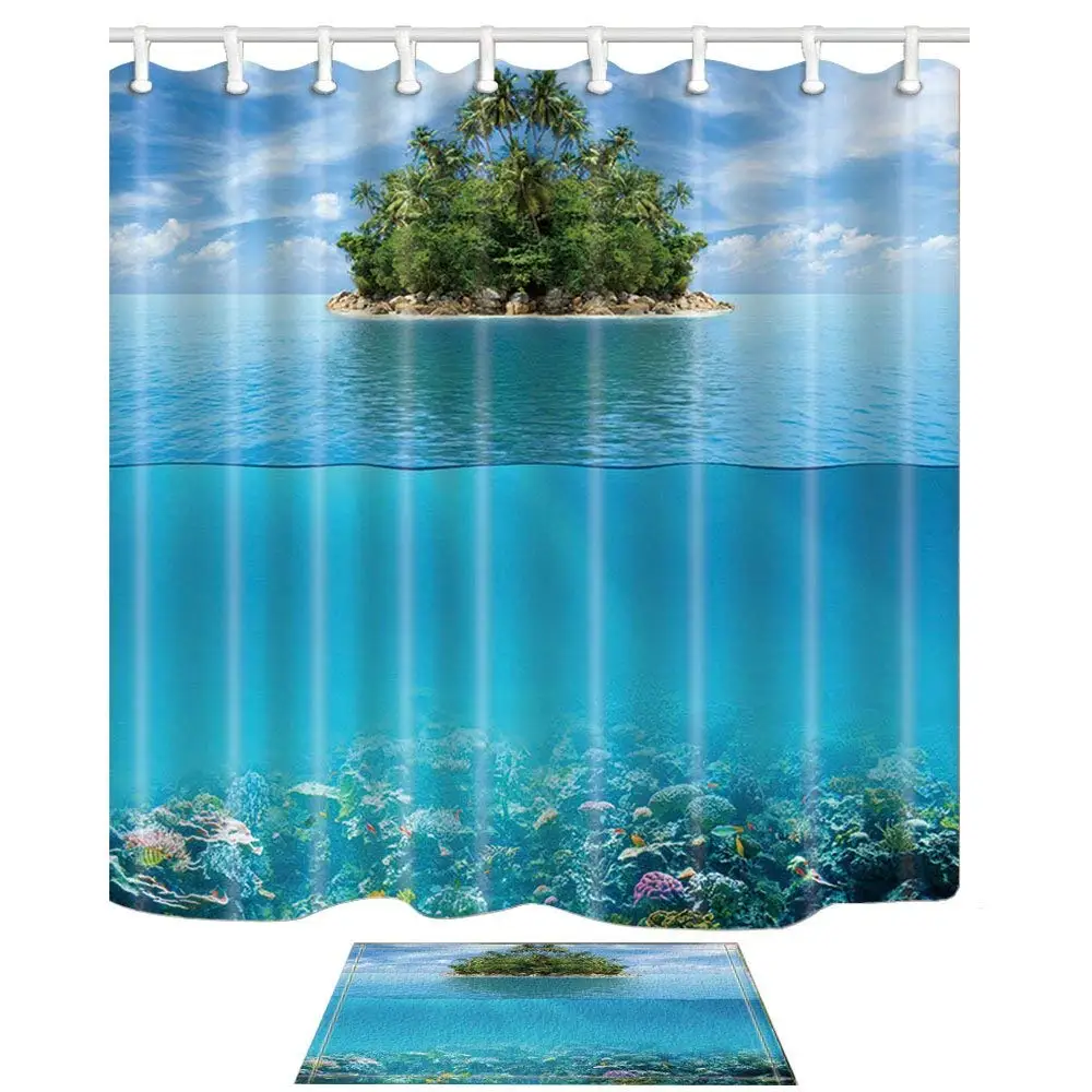 Ocean Decor The Coral island in the Sea Shower Curtain Suit With Non