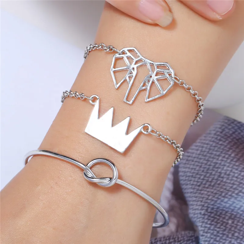 

2019 Best New Fashion Silver Girls Elegant Bangle 3pcs/Set Leaf Shape Trendy Open Bracelets Set Wholesale For Women Gift Jewelry