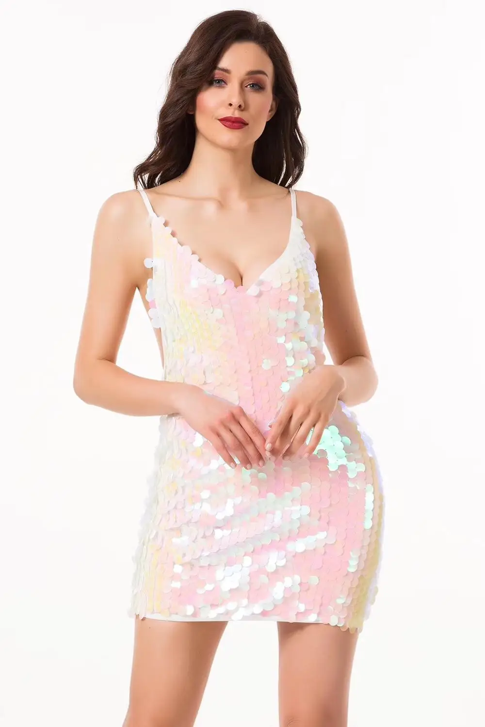 

High Quality Celebrity V-neck Bright Bodycon Backless Dress Club Party Fashion Dress