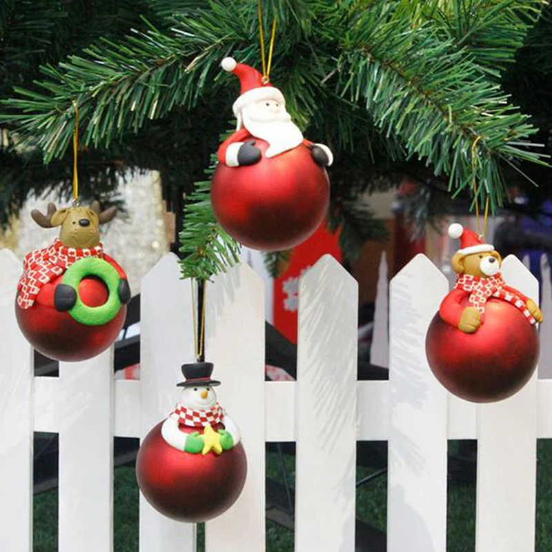 Xmas Soft Ceramic Ball Hanging Pendant Cartoon Snowman Santa Claus Christmas Tree Bear Elk Ornaments Home Christmas Decoration