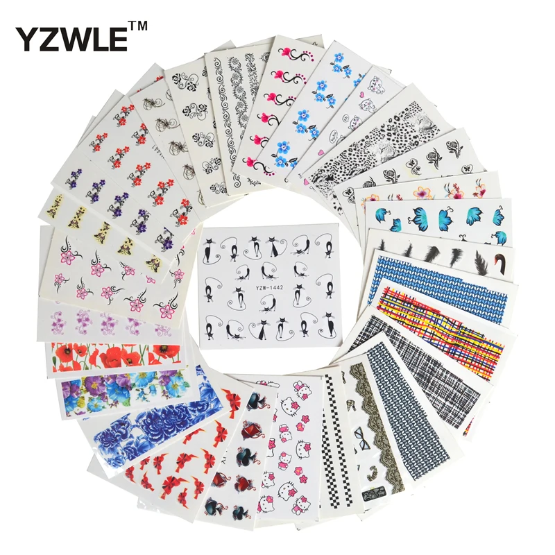 

YWK 30PCS/Pack DIY Decals Nails Art Water Transfer Printing Stickers Accessories For Manicure Salon