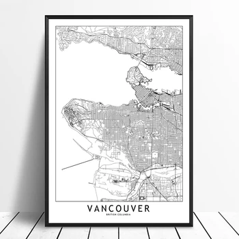

Vancouver Black White Custom World City Map Posters Prints Nordic Style Wall Art Pictures Home Decor Canvas Painting