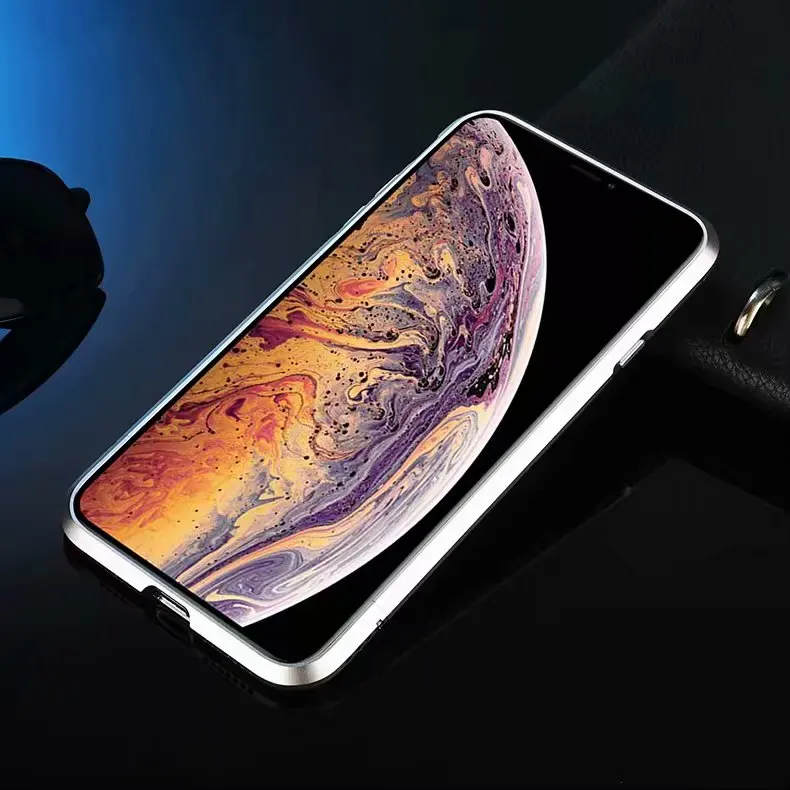 Высококачественный Роскошный Алюминиевый металлический бампер для iPhone XS Max X противоударный защитный чехол с металлической кнопкой - Цвет: Silver