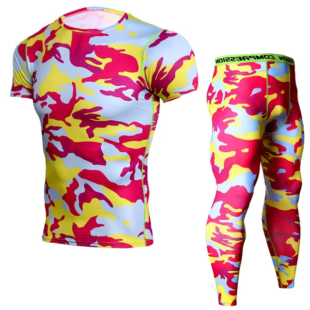 Short Sleeve Quick Dry Camouflage Mens Running Set 2019 Compression ...