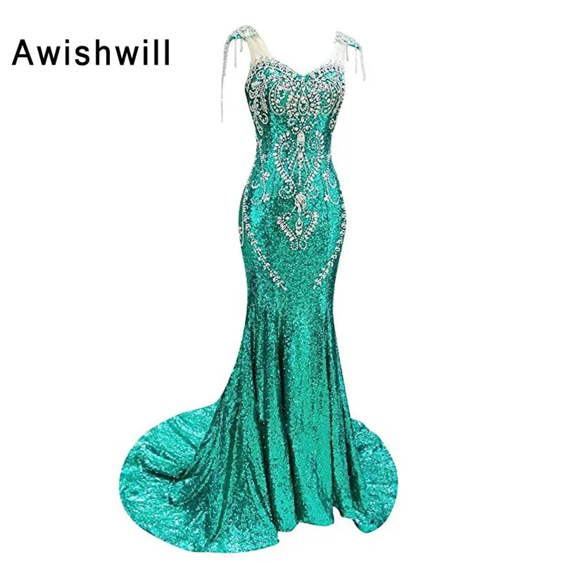 Real Picture New Cap Sleeve Sparkly Mermaid Evening Dresses Long Dubai Luxury Rhinestones Beads Sequin Prom Dress for Women 2019 Real Picture New Cap Sleeve Sparkly Mermaid Evening Dresses Long Dubai Luxury Rhinestones Beads Sequin Prom Dress for Women 2019
