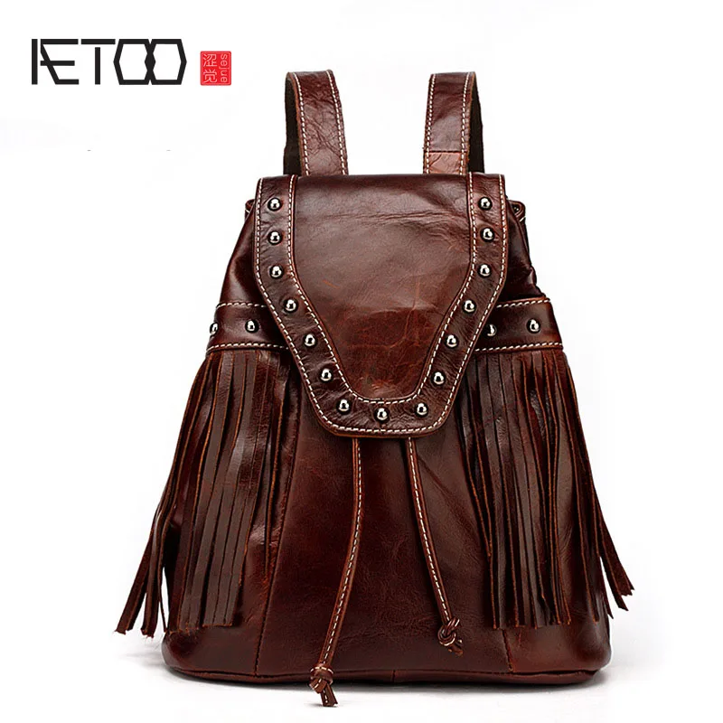 

AETOO New shoulder bag leather Korean version of the limelight cowhide rivets travel backpack