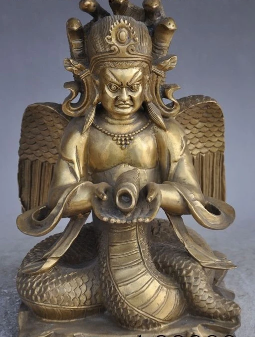 

11" Tibet Buddhism Bronze 5-Head Snake Naga Kanya Serpent fairy Buddha Statue