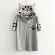 Harajuku Anime Neko Atsume Hooded T Shirt Mori Girls Cute Cat With Ears Printing Shirts Kawaii Cat Backyard Summer Tops Tee WXC Harajuku Anime Neko Atsume Hooded T Shirt Mori Girls Cute Cat With Ears Printing Shirts Kawaii Cat Backyard Summer Tops Tee WXC